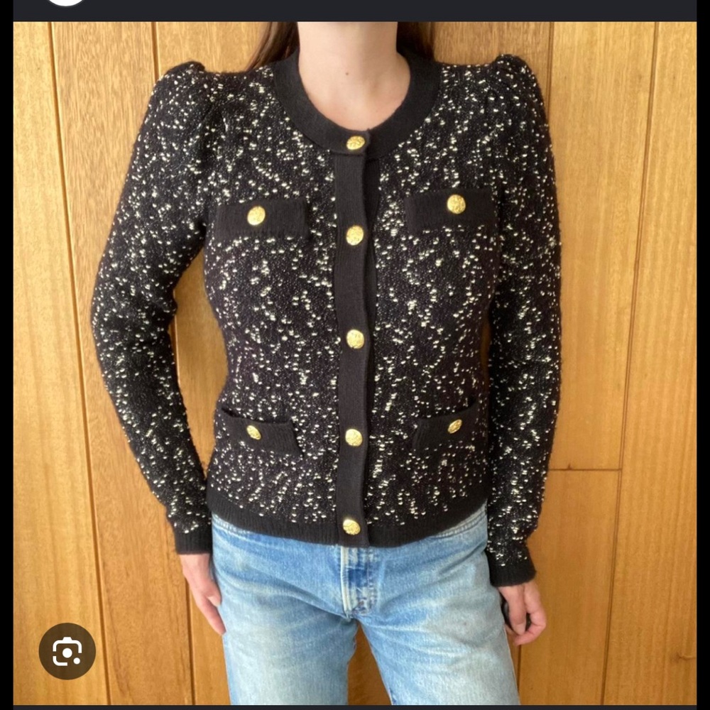 Express Black and White Cardigan with Gold Accents